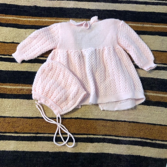 Vintage Baby Knit Clothes Sweater Set Hoodie Bonnet - Picture 3 of 8